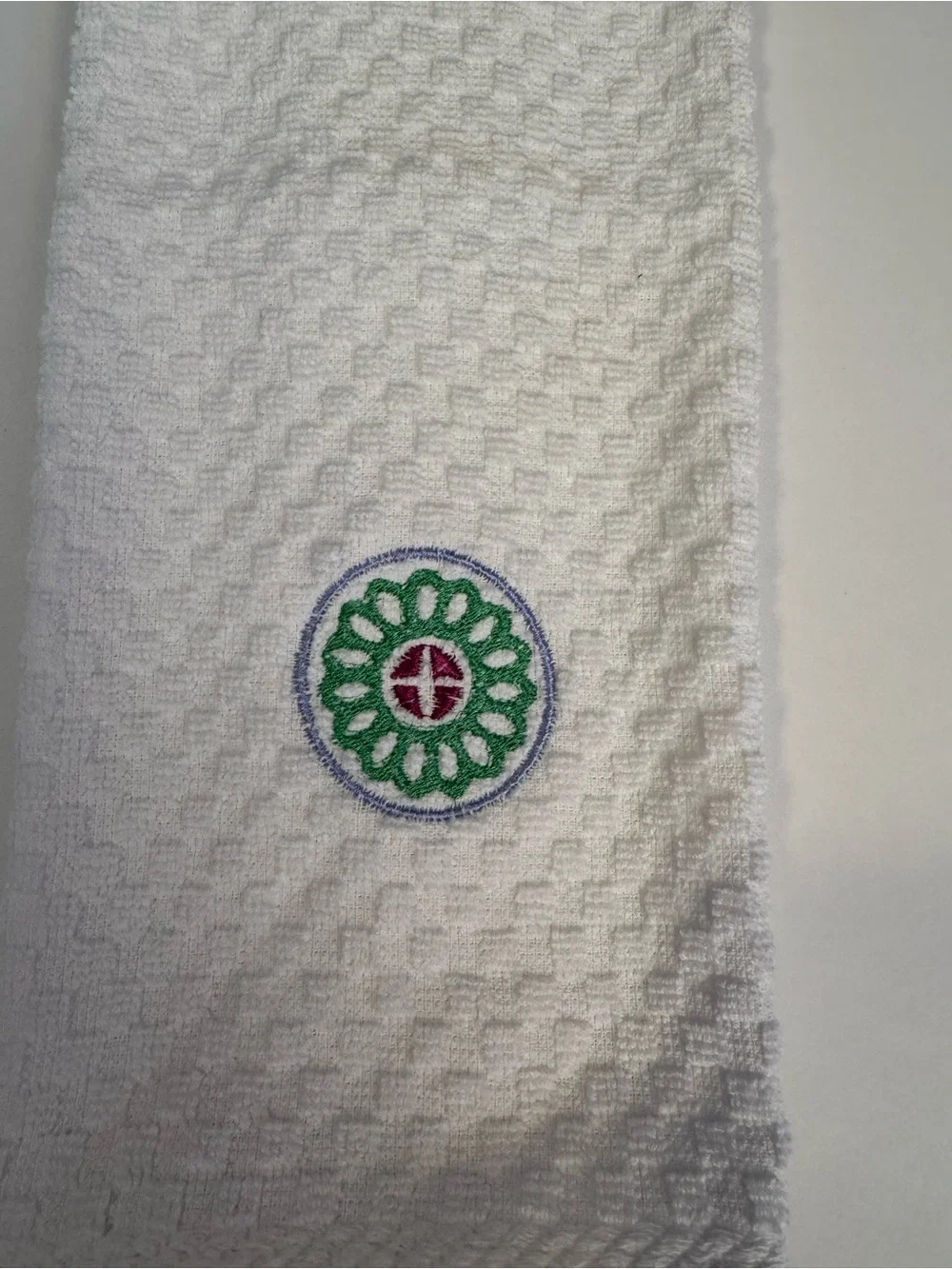 Mahjong White Embroidered Cotton Kitchen Towels - Set of 5 Decorative Towels
